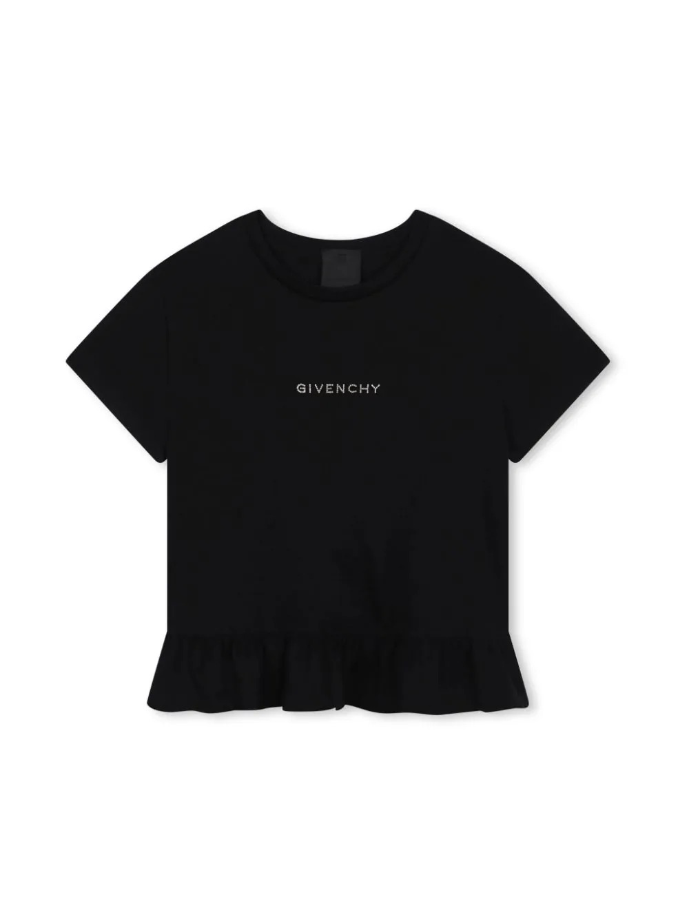 Black Peplum T-Shirt With Rhinestone Logo - GIVENCHY KIDS - Russocapri